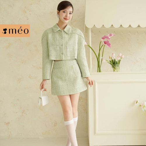 Chân váy dạ tweed chữ A Holen Méo shop, váy kiểu mini cách ddieuj màu xanh cốm mix áo dạ xinh xắn