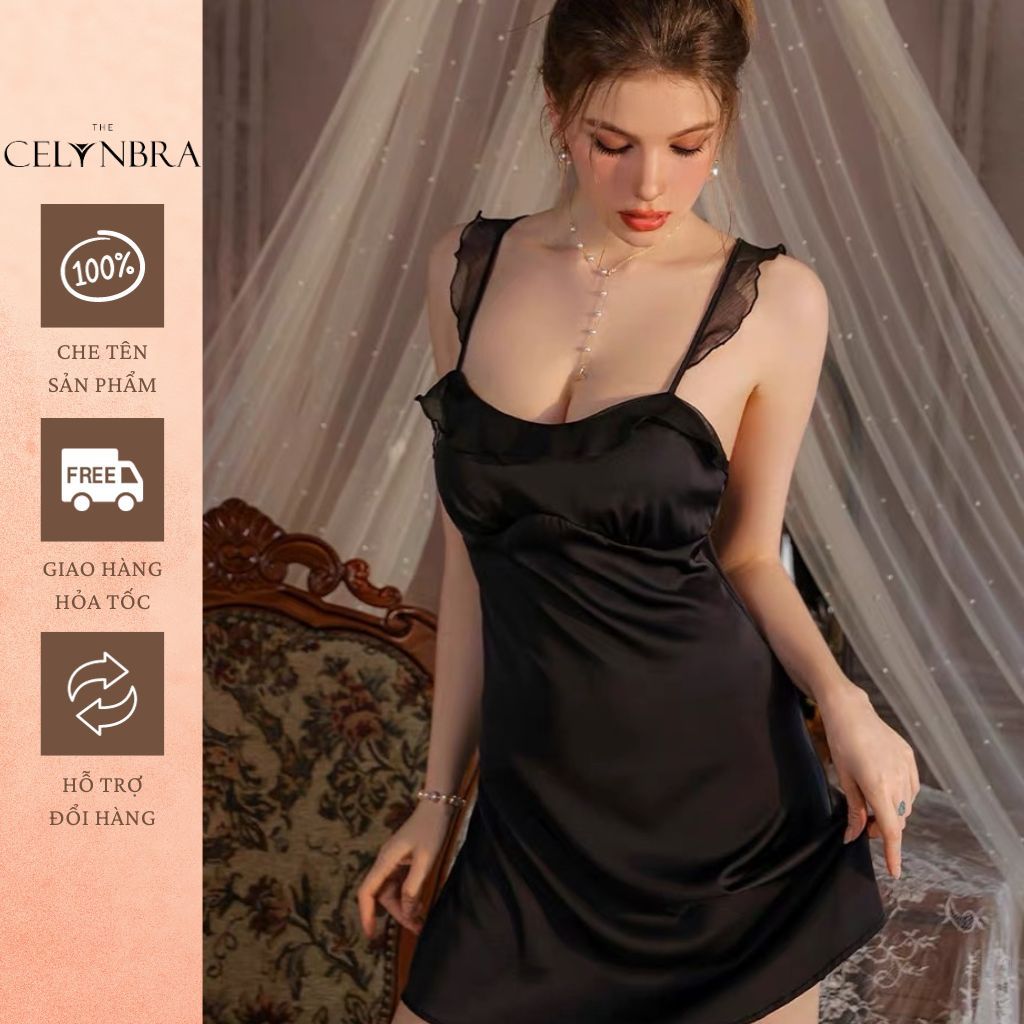 Váy ngủ lụa có mút ngực cánh tiên sexy THE CELYNBRA - V134