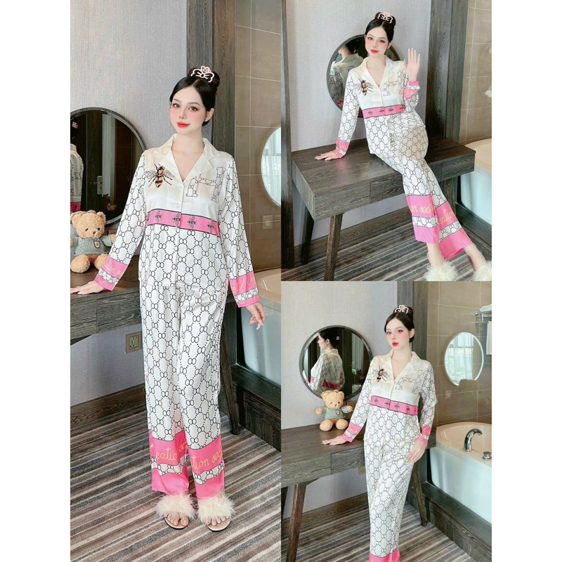 Pyjama tay dài quần dài chất lụa xước