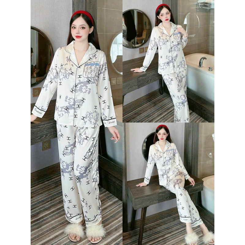 Pyjama tay dài quần dài chất lụa xước
