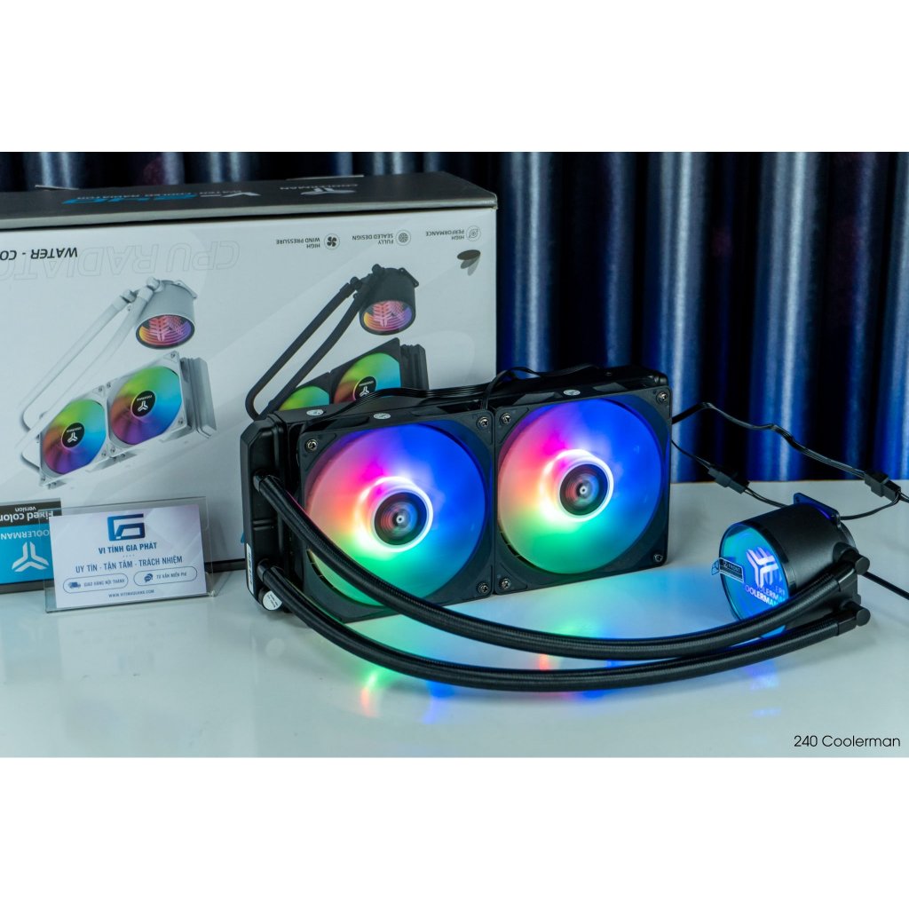Tản nhiệt nước AIO Coolerman V-240 (2 fan 12cm, LED RGB, sk 115x, 1200, 1700) - Bảo hành 12 tháng