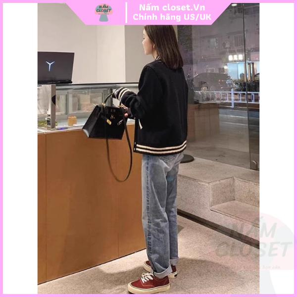 Áo khoác boomber varsity jacket chất da lộn lót lông cao cấp form rộng cá tính - NấmCloset014