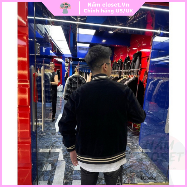 Áo khoác boomber varsity jacket chất da lộn lót lông cao cấp form rộng cá tính - NấmCloset014