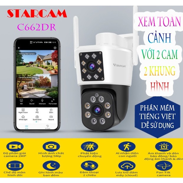 Camera IP VSTARCAM Ngoài Trời C662DR FullHD Tích Hợp Thêm 1 Mắt Camera Phụ
