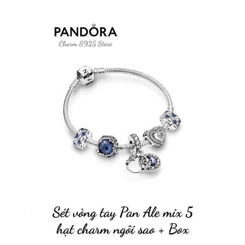 Bộ vòng tay charm pan thiết kế vùng trời xanh bạc s925