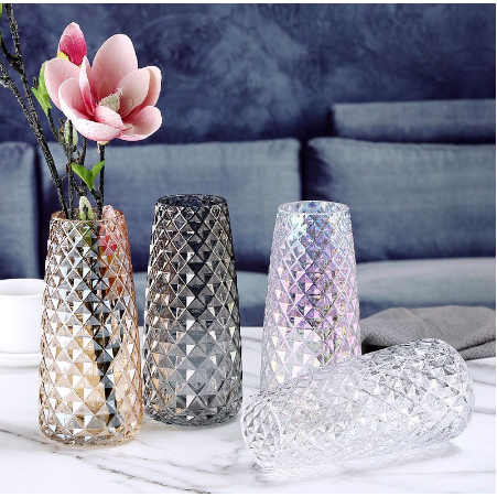 Bình Hoa Thủy Tinh Vintage Vân Khía Phối Màu Hiện Đại Trang Trí Cắm Hoa Phong Cách