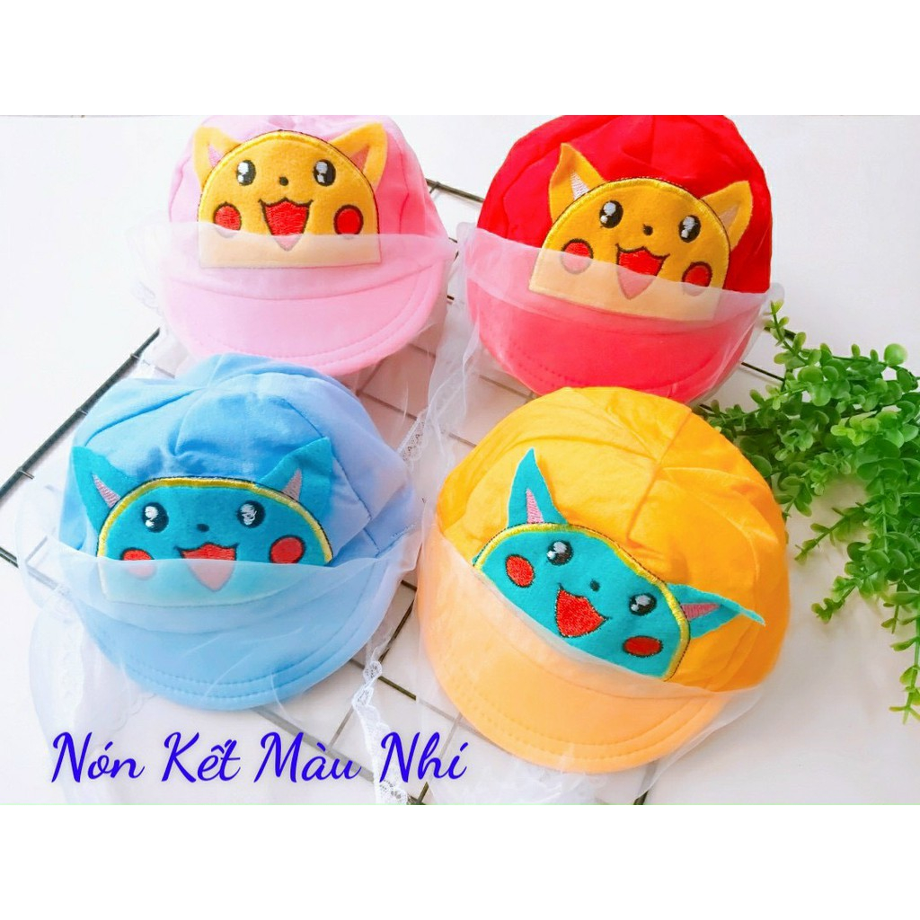 Mũ cho bé sơ sinh có khăn voan che mặt nón chống dịch chống bụi cho trẻ đi chơi, đi ra ngoài kết nhí 0-12 tháng