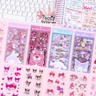 Set 6-10 Tấm Sticker Gấu Dâu Lotso Kuromi Cinnamoroll My Melody Trang Trí Sổ Tay Bullet Journal Điện Thoại Móc Khóa