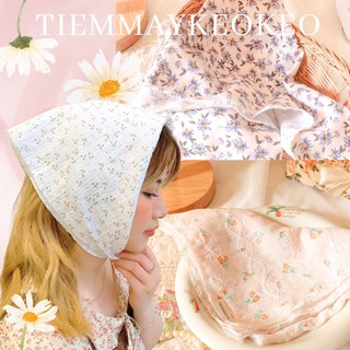 Khăn vải badana turban TIEMMAYKEOKEO lụa in hoa mềm họa tiết hoa nhí phong cách balletcore, cottagecore thời trang nữ