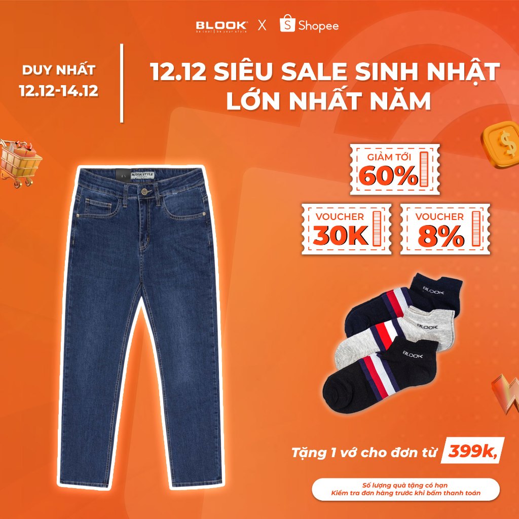 Quân Jeans BLOOK ống đứng, Không rách co giãn 32094