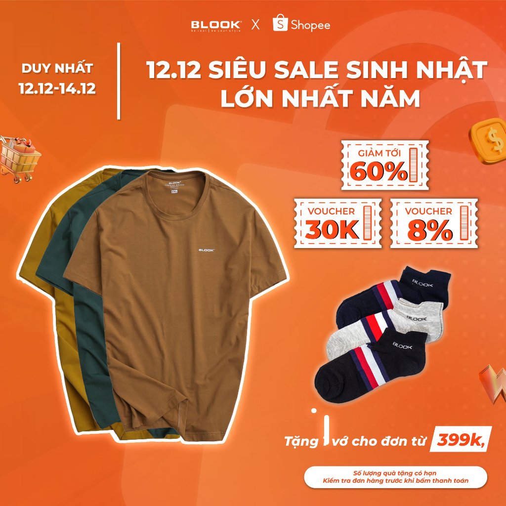 Áo thun nam cổ tròn BLOOK vải Cotton co giãn,dày dặn, form regular fit mã 35531