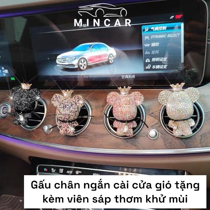 Sáp Thơm Cài Cửa Gió Ô Tô Gấu Popobe Đính Đá Bản Siêu Cấp trang trí nội thất xe hơi trở nên lung linh