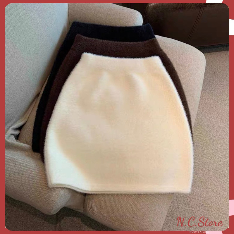 Chân Váy Len Lông Thỏ Dáng Ngắn Chữ A Ôm Người Cực Xinh