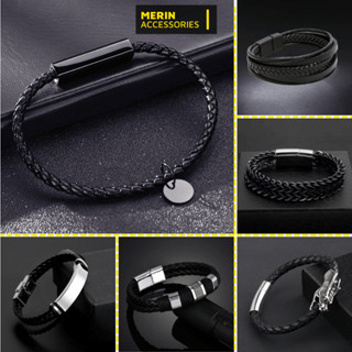 Vòng tay da nam nữ lắc tay da khóa nam châm khóa gài Merin màu đen phong cách cá tính  - Vòng tay da tổng hợp