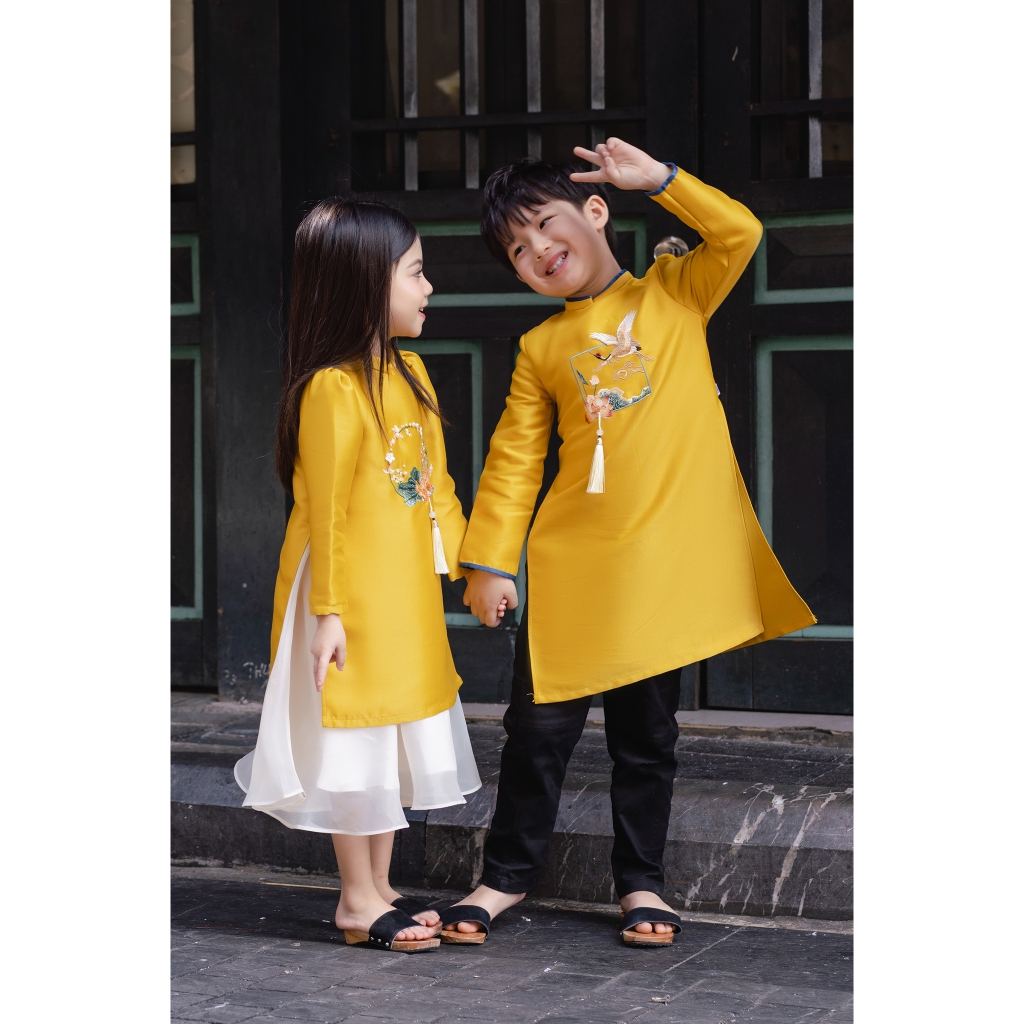 Áo dài Tết bé trai ILABY thêu hình đính kết cầu kì chất liệu tafta cao cấp mềm mại cho bé 10-38kg