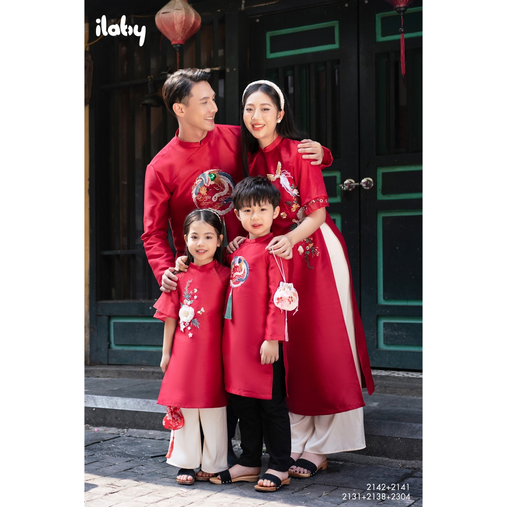 Áo dài Tết bé trai ILABY thêu hình đính kết cầu kì chất liệu tafta cao cấp mềm mại cho bé 10-38kg