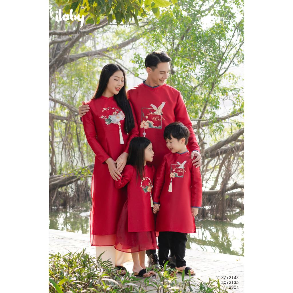 Áo dài Tết bé trai ILABY thêu hình đính kết cầu kì chất liệu tafta cao cấp mềm mại cho bé 10-38kg