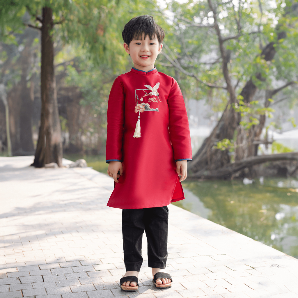 Áo dài Tết bé trai ILABY thêu hình đính kết cầu kì chất liệu tafta cao cấp mềm mại cho bé 10-38kg