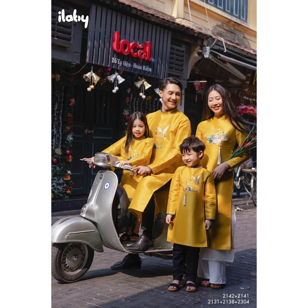 Áo dài Tết bé trai ILABY thêu hình đính kết cầu kì chất liệu tafta cao cấp mềm mại cho bé 10-38kg