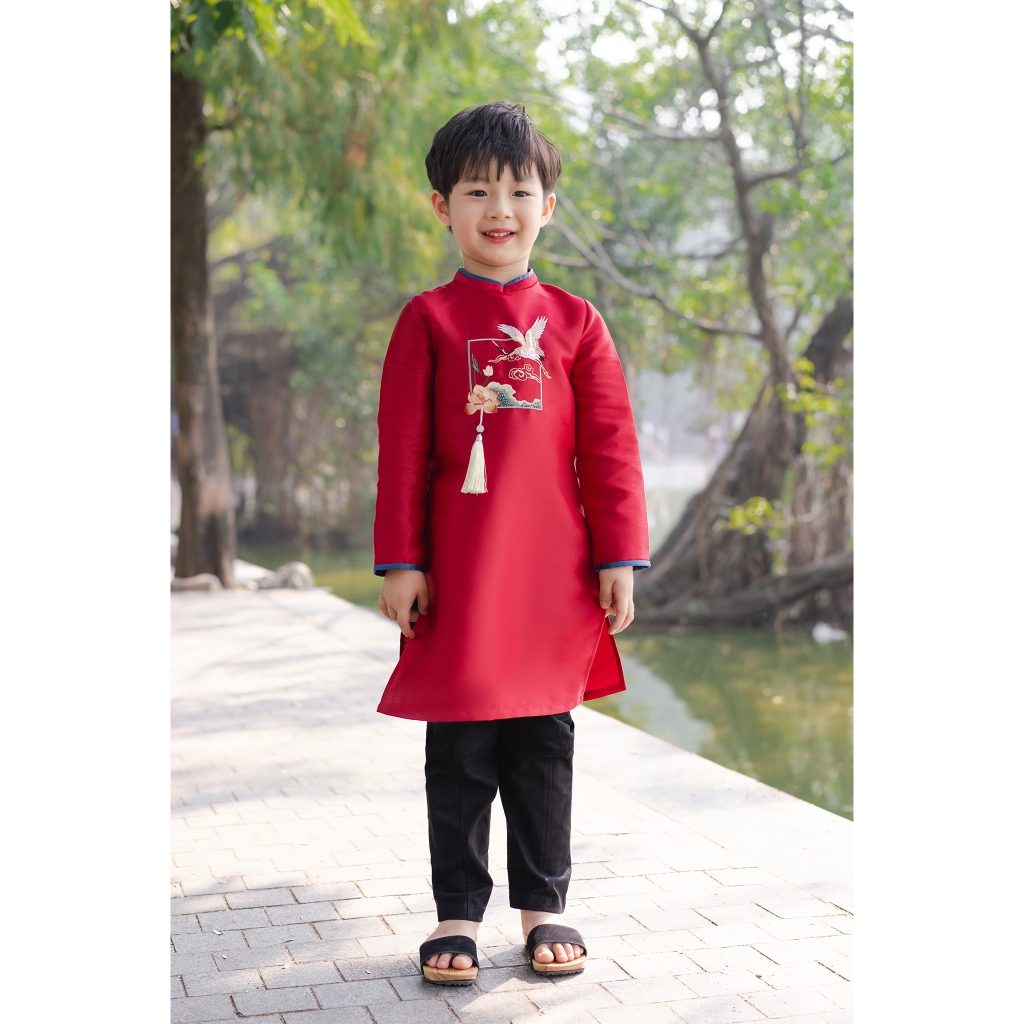 Áo dài Tết bé trai ILABY thêu hình đính kết cầu kì chất liệu tafta cao cấp mềm mại cho bé 10-38kg
