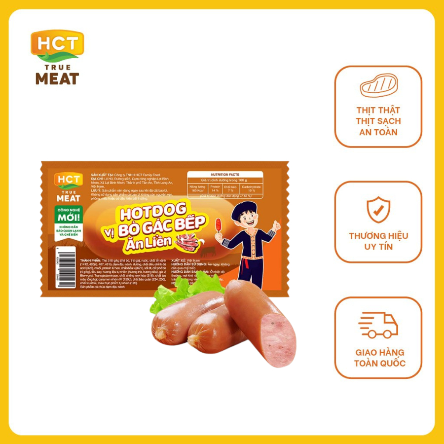 Xúc xích Hotdog ăn liền 4 vị bắp/xông khói/cay/bò gác bếp HCT True Meat 28g