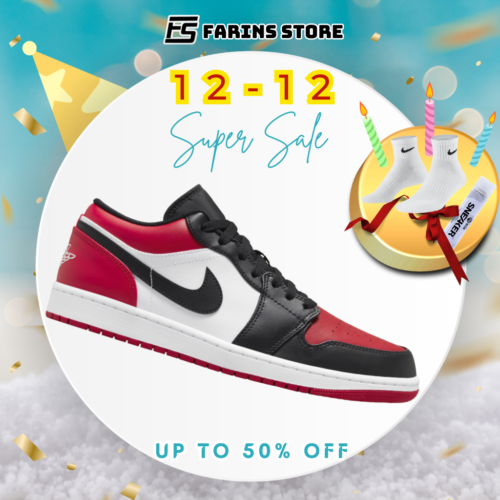 Giày Thể Thao Air Jordan 1 Low Bred Toe 553558-612 Auth Cho Nam Nữ, Jordan 1 Low Real Fullbox Farins Store