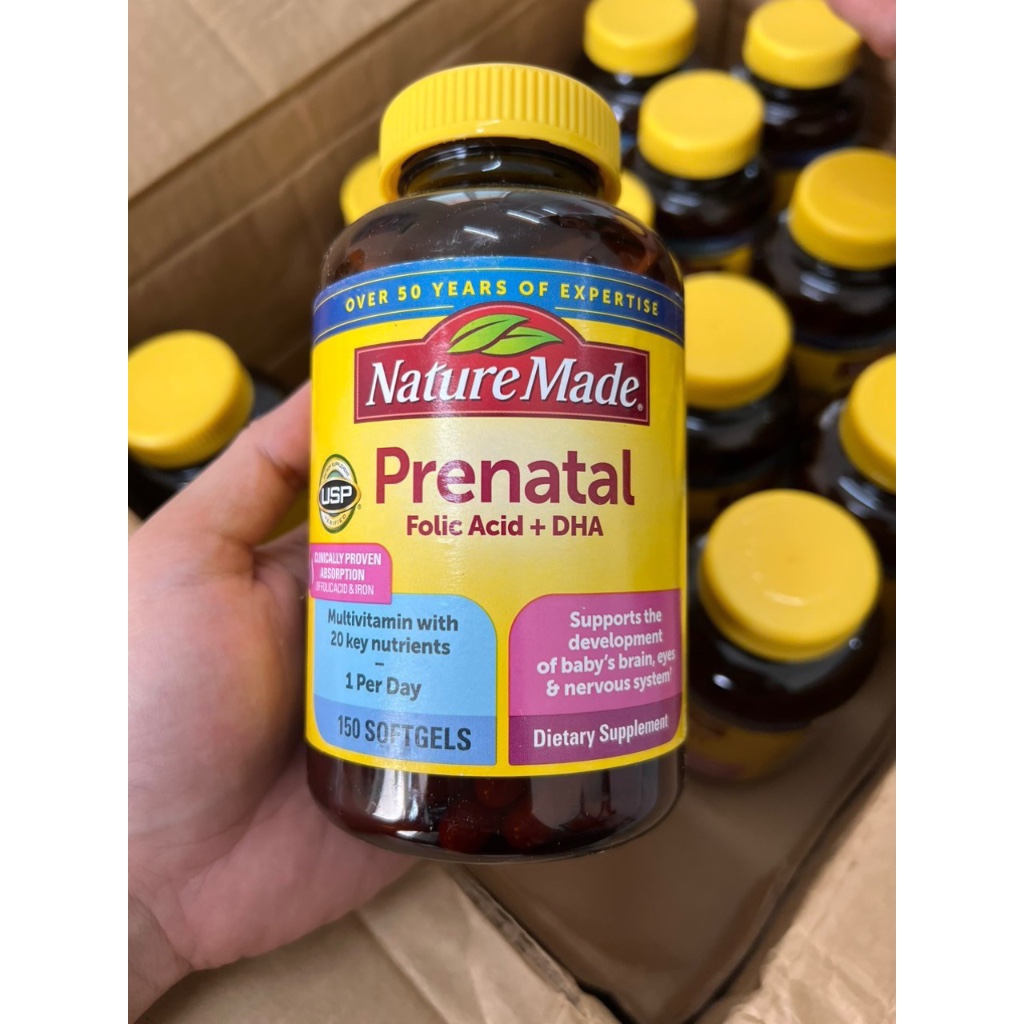 Viên Uống Vitamin Bầu Nature Made -Prenatal Multi+ DHA 150 viên Mỹ, Date 2024