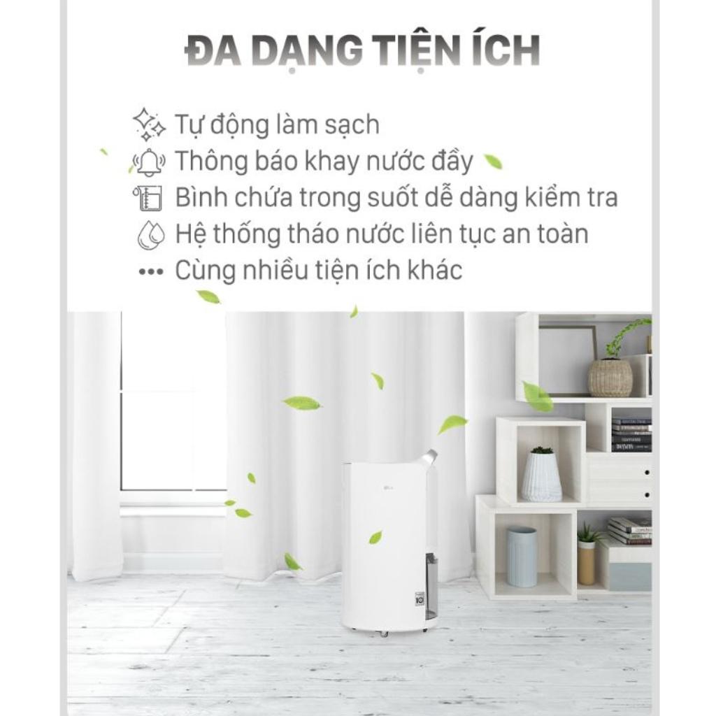 Máy hút ẩm LG Dual Inverter 16L Trắng | Máy lọc không khí và hút ẩm MD16GQSE0 | Sấy khô giầy tủ quần áo | BH chính hãng