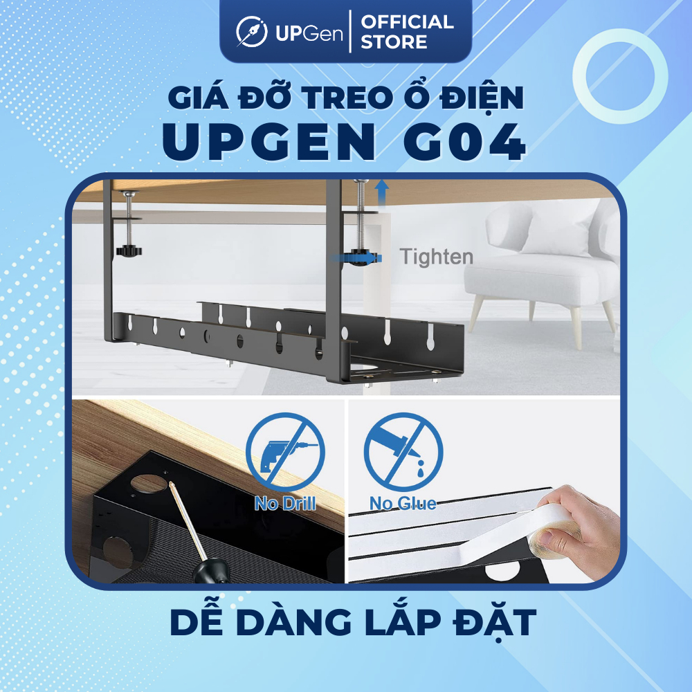 Giá đỡ treo ổ điện UPGen G04 thiết kế kẹp bàn, chất liệu thép cán nguội chắc chắn, có điều chỉnh độ dài