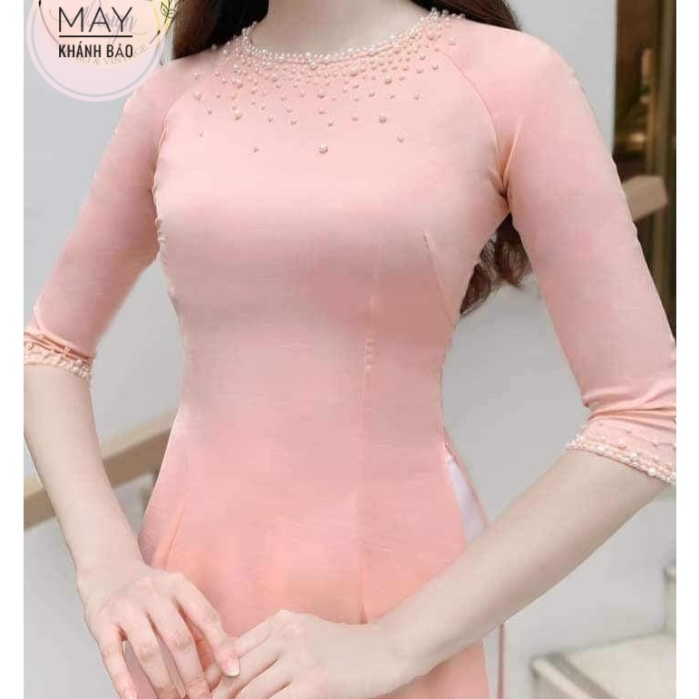 TTKT002 Áo dài lụa Tây thi kết hạt xinh,cổ tròn,tay lỡ.