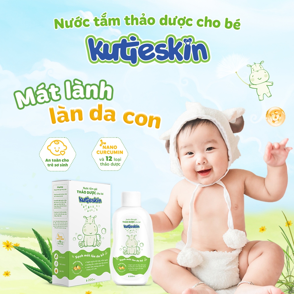 Combo Nước tắm thảo dược kutieskin và Kem dưỡng ẩm kutieskin 30gr