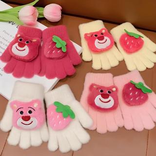 Găng tay cho bé từ họa tiết gấu dâu dễ thương cute chất vải dày dặn mềm mịn giữ ấm cực tốt
