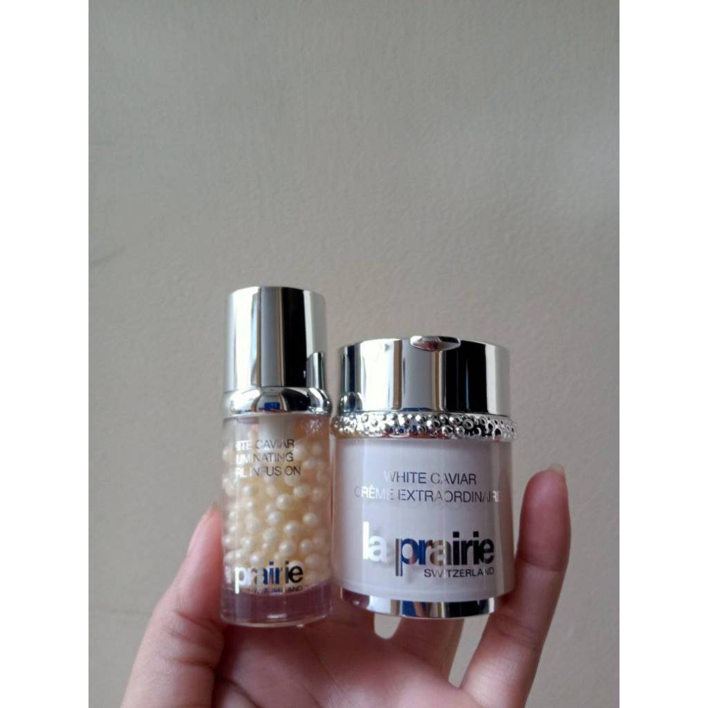 Set kem dưỡng và serum dưỡng Trắng Da La Prairie White Caviar mini.