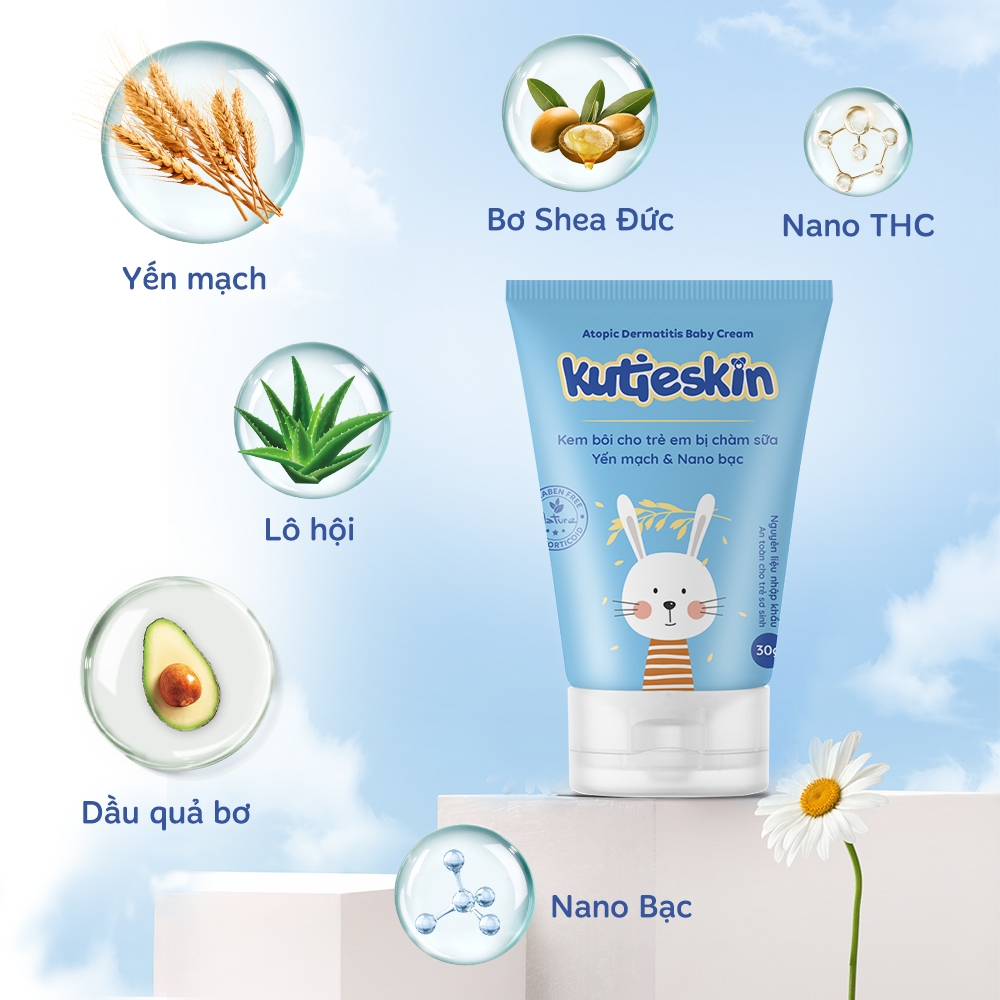 Combo Nước tắm + kem chàm + kem dưỡng ẩm kutieskin - KKCA01, STK01