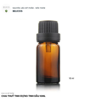Chai thuỷ tinh đựng tinh dầu 10ML - Nắp đen, nút nhỏ giọt