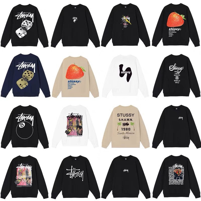 Áo Sweater STUSSY Đen Trắng Tổng Hợp Nam Nữ Unisex, Áo Nỉ Unisex Form Rộng Phong Cách Hàn Quốc