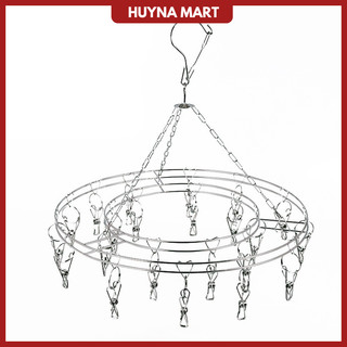 Móc dù tròn Inox phơi treo quần lót, tất vớ,quần áo trẻ em, 20 móc kẹp, có khóa chống gió MT22