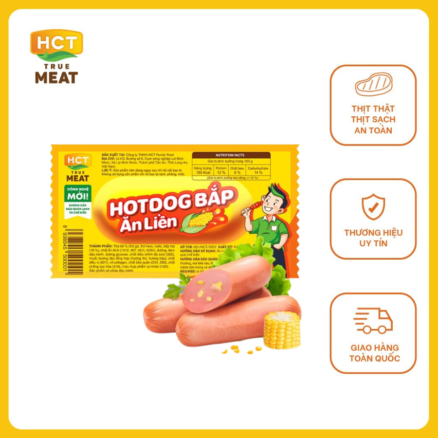 Hộp 20 cây Xúc xích Hotdog bắp ăn liền HCT True Meat 28gx20