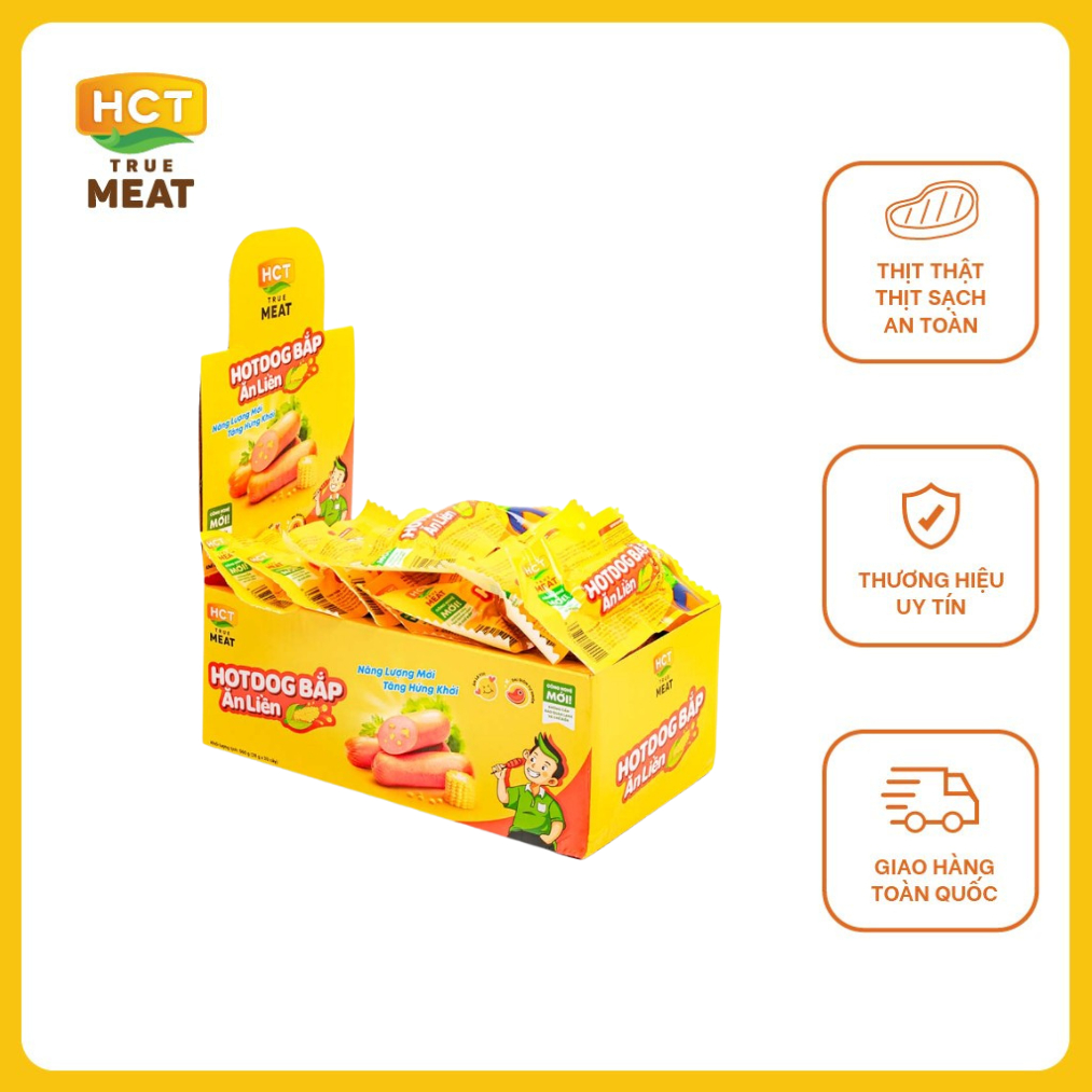 Hộp 20 cây Xúc xích Hotdog bắp ăn liền HCT True Meat 28gx20