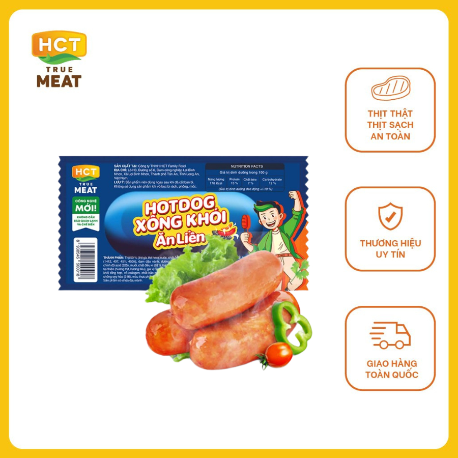 Hộp 20 cây Xúc xích Hotdog xông khói ăn liền HCT True Meat 28gx20