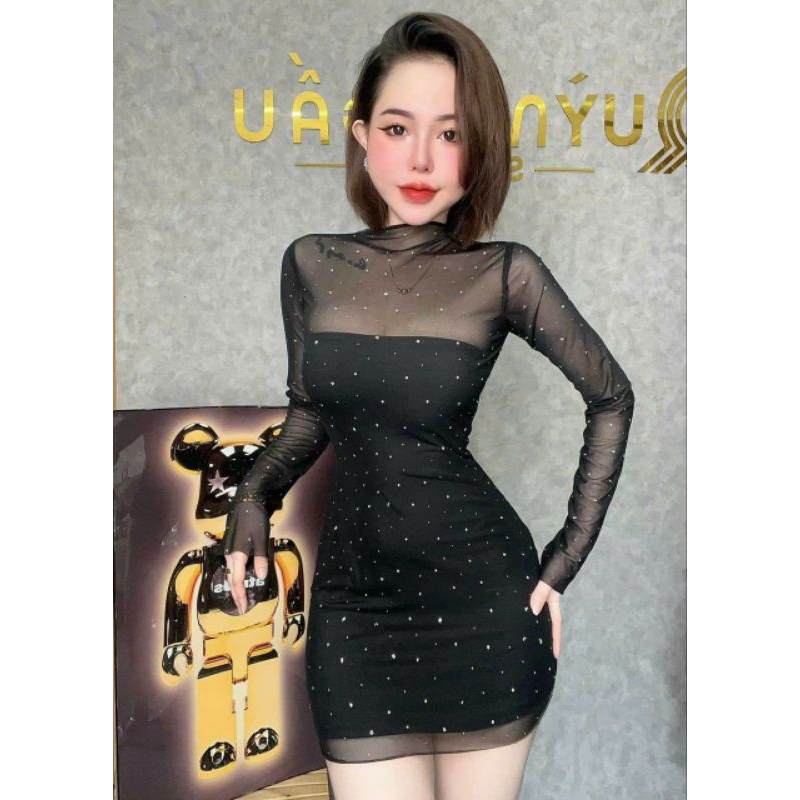 ĐẦM BODY LƯỚI ĐÍNH ĐÁ DẠNG LIỀN ỐNG TRONG