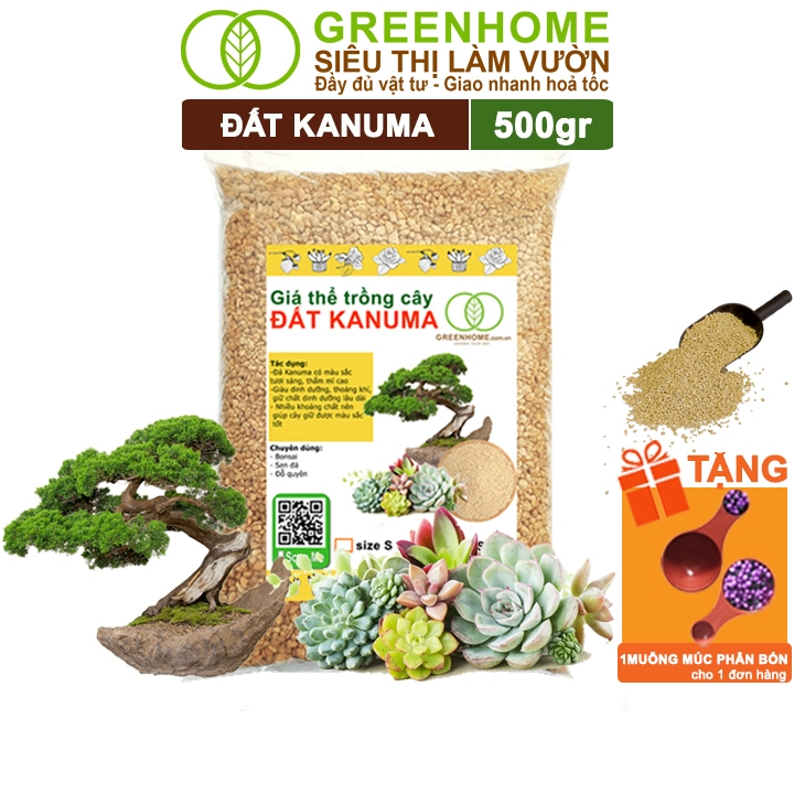 Đất Trồng Cây Kanuma Greenhome, Bao 500gr, Giá Thể Nhiều Khoáng Chất, Trồng Sen Đá, Bonsai, Đỗ Quyên, Size 3-6mm