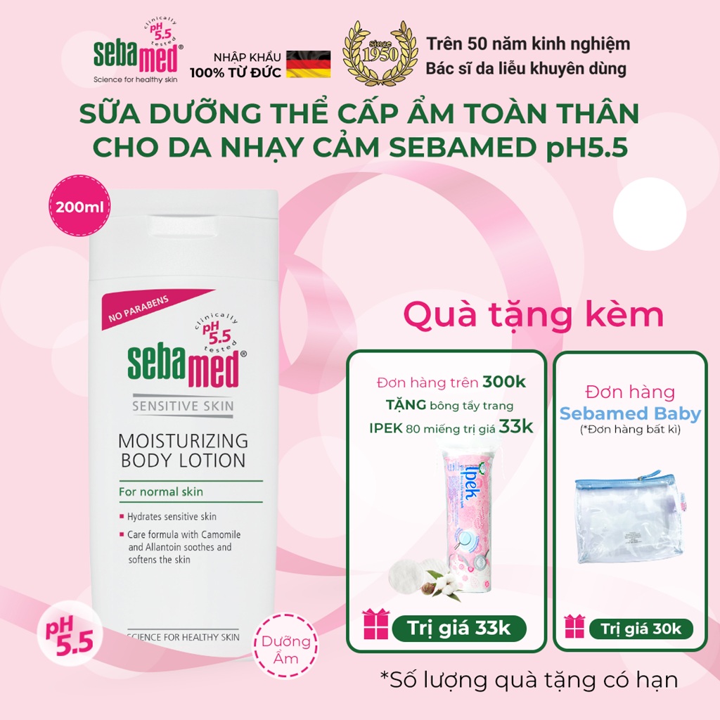 Sữa dưỡng thể cấp ẩm toàn thân cho da nhạy cảm Sebamed Moisturizing Body Lotion pH5.5 (200ml)