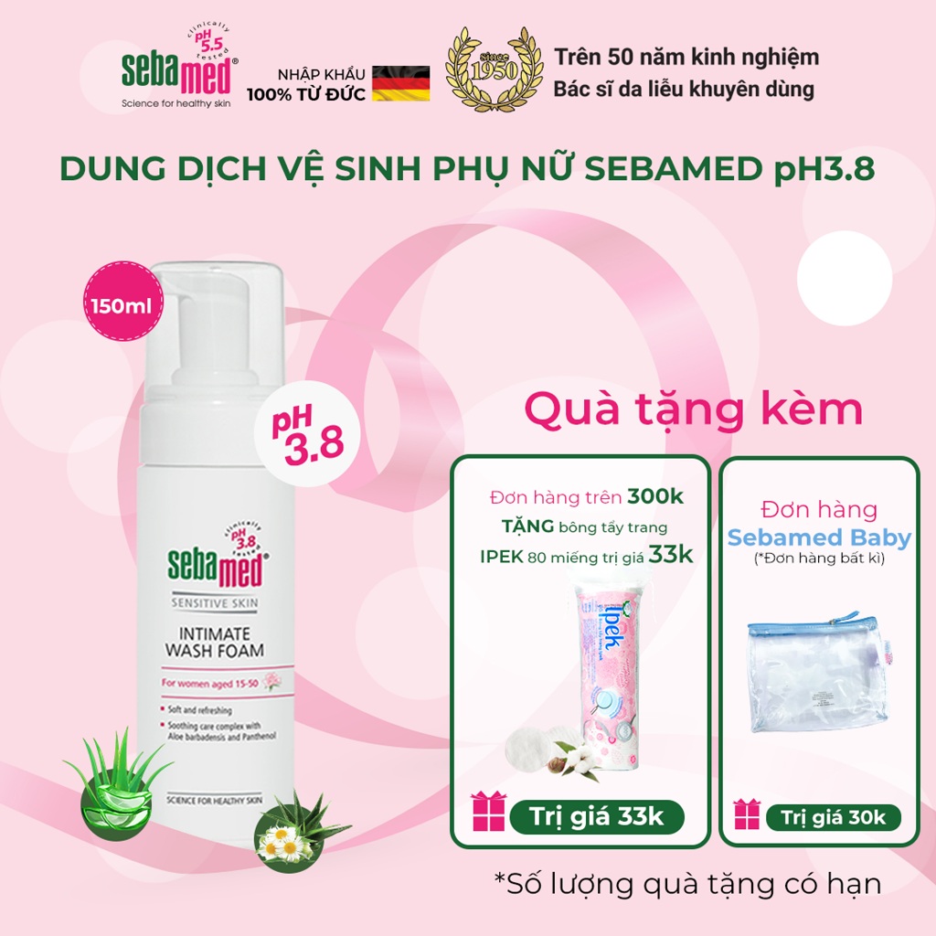 Dung dịch vệ sinh phụ nữ dạng bọt chuẩn cân bằng pH vùng kín Sebamed pH3.8 dạng bọt (150ml)