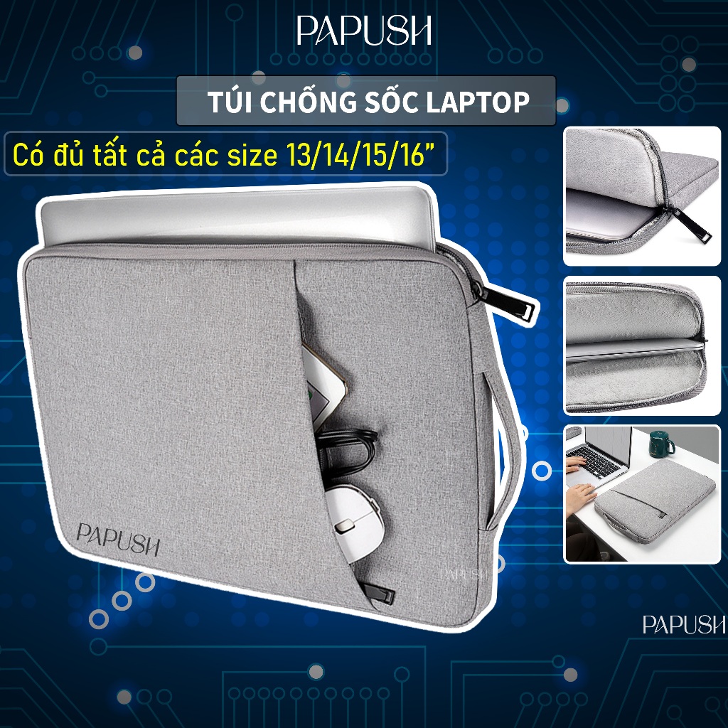 Túi đựng laptop chống shock 13 14 15.6 inch cho nam nữ da pu đủ size cao cấp đa năng chống sốc đựng macbook air m1 m2
