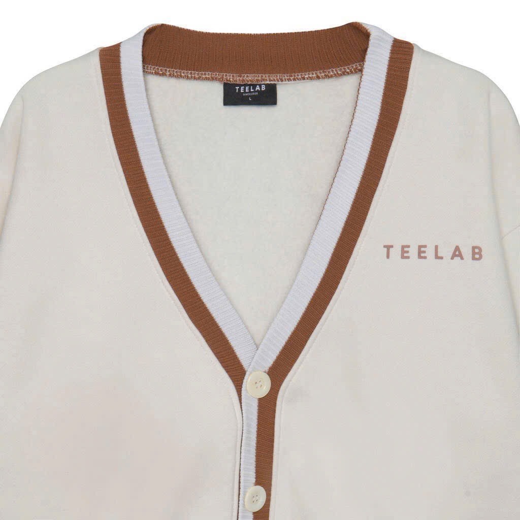Áo Khoác Len Teelab Form Rộng, Áo Cardigan Nam Nữ Unisex Họa Tiết Basic Màu Be