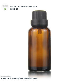 Chai thuỷ tinh đựng tinh dầu 50ml - Nắp đen, nút nhỏ giọt