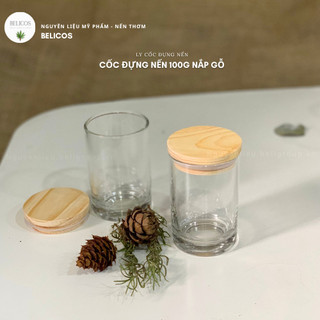 Cốc thuỷ tinh đựng nến 100g nắp gỗ