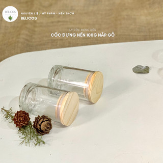 Cốc thuỷ tinh đựng nến 100g nắp gỗ