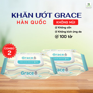 COMBO 2 khăn giấy ướt không mùi Hàn Quốc LIVING GRACE không cồn - túi 100 tờ